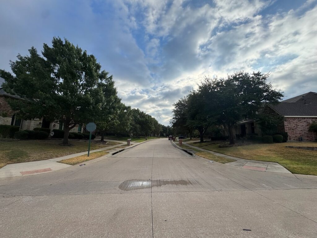 Tree-lined residential street in a Prosper, TX neighborhood